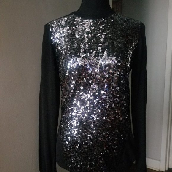Magashoni BlackSilver Sequin Sweater Size S Magashoni BlackSilver Sequin Sweater Size S